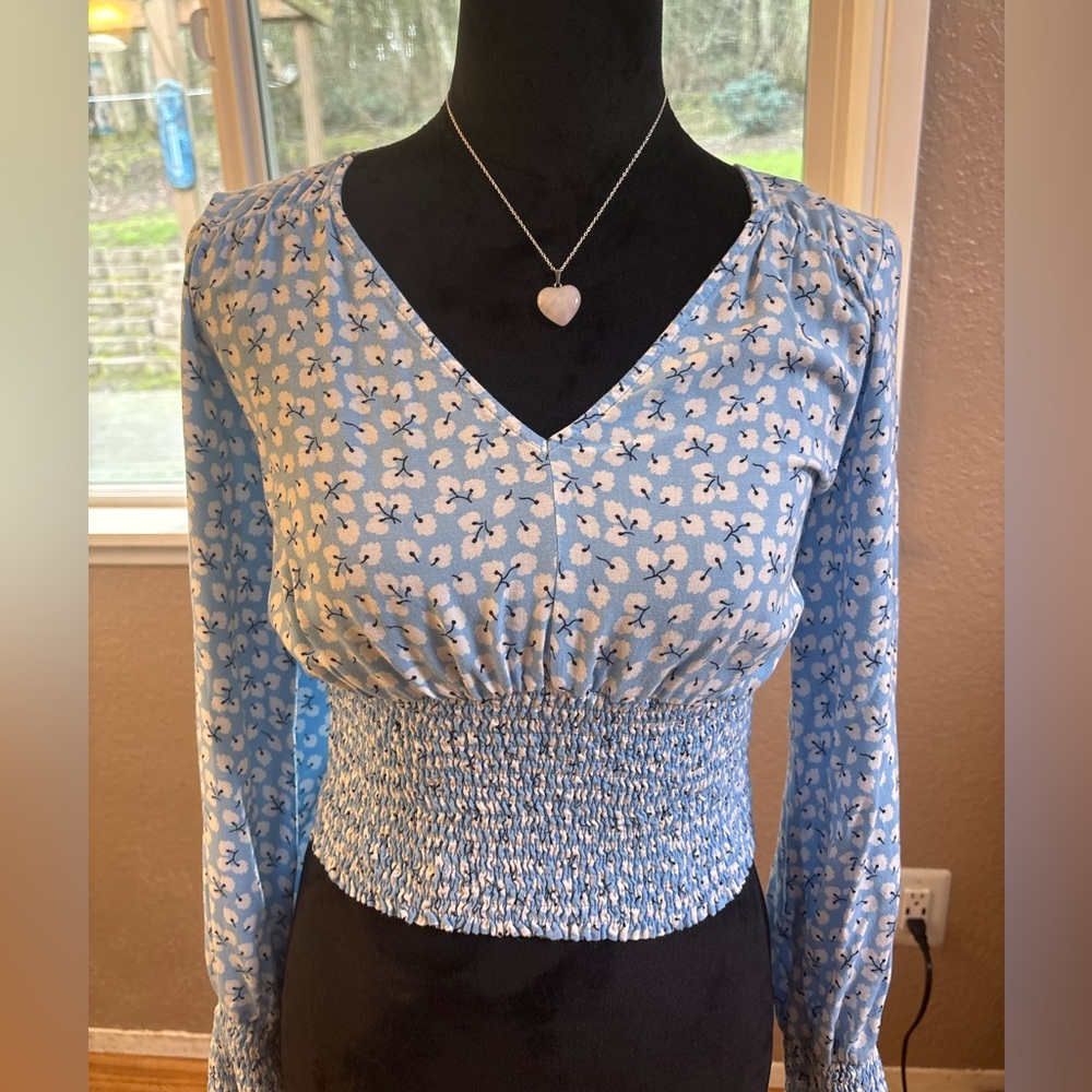 Abercrombie & Fitch Blue Floral Smocked Blouse